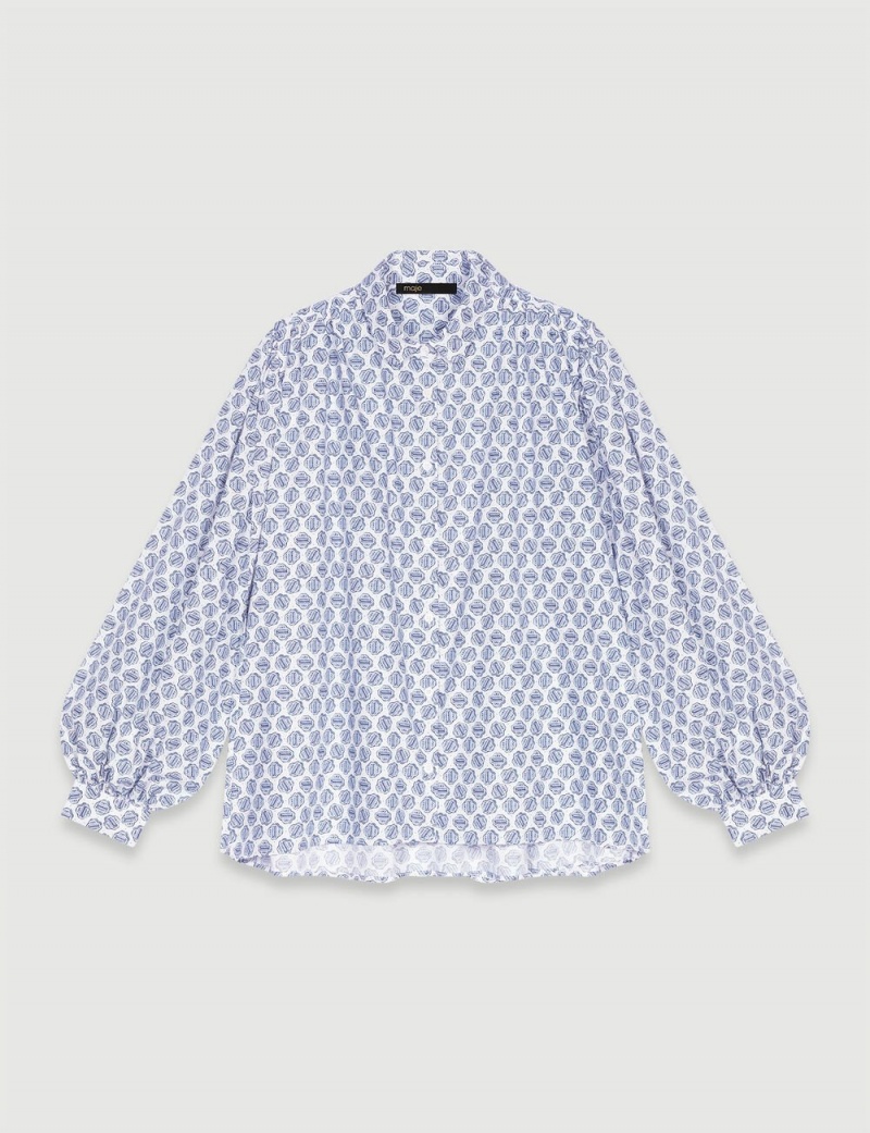 Maje Monogram Printed Shirt Clover monogram ecru/blue | CZ_M25054