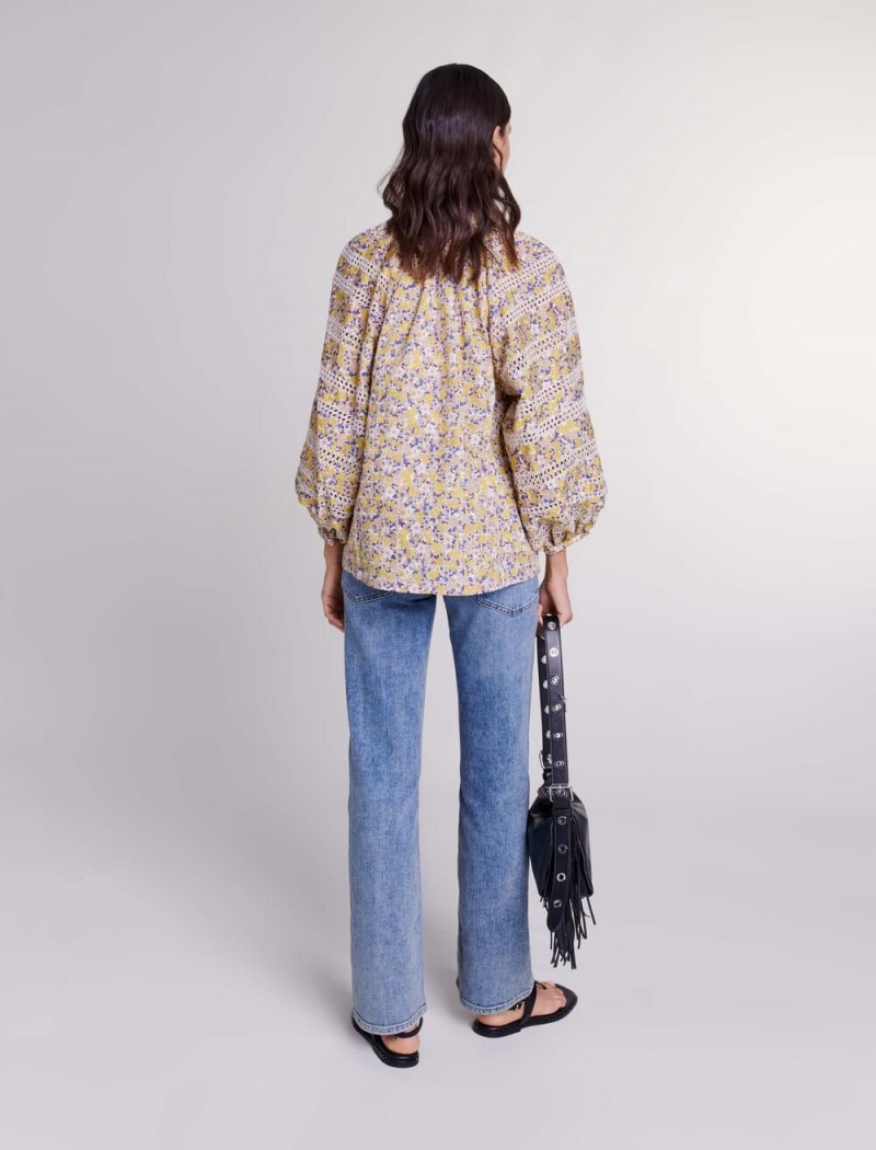 Maje Patterned Embroidered Blouse Béžový | CZ_M25587