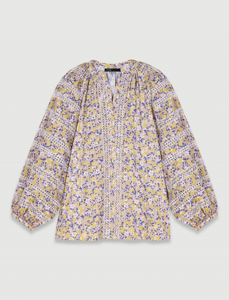 Maje Patterned Embroidered Blouse Béžový | CZ_M25587