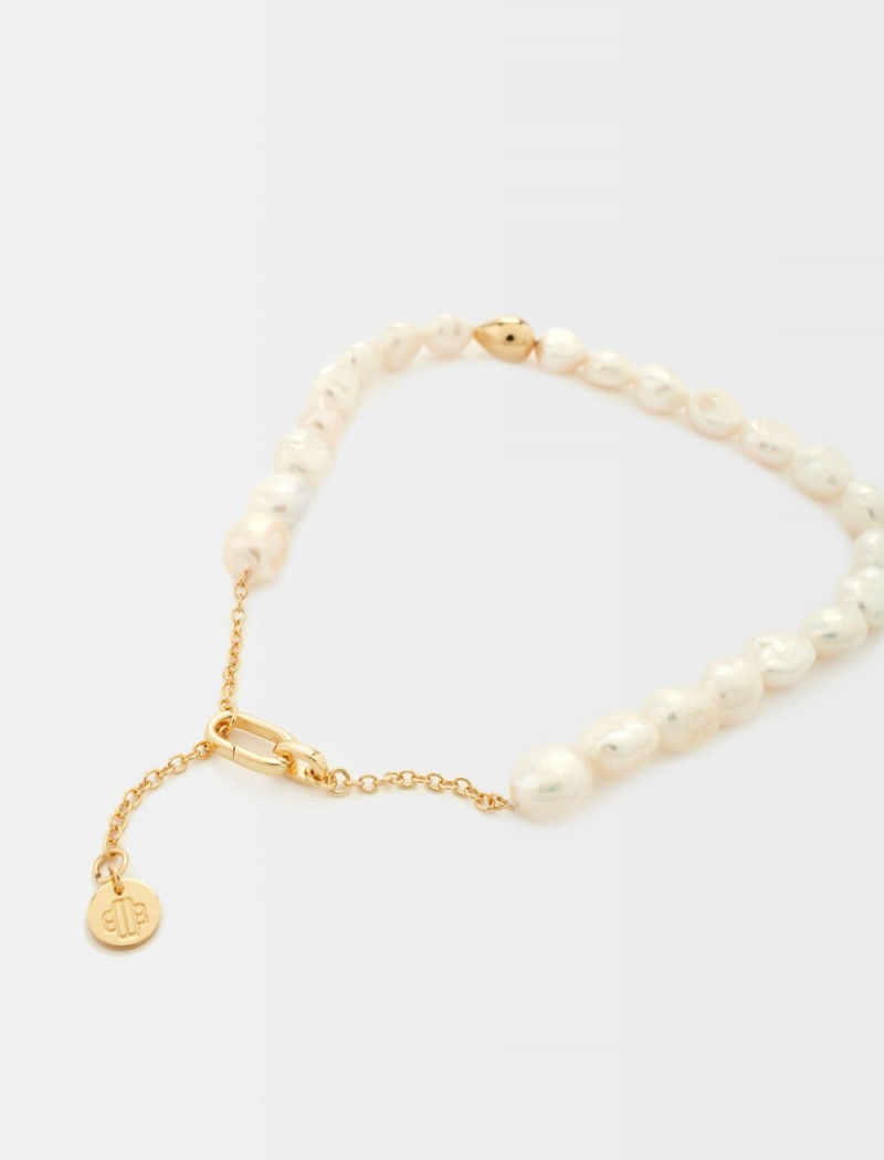 Maje Pearl Necklace With Metal Details Zlaté | CZ_M95705