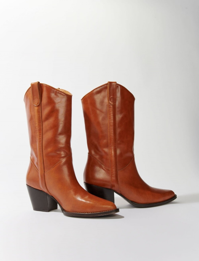 Maje Podpatku Læder Boots Camel | CZ_M62903