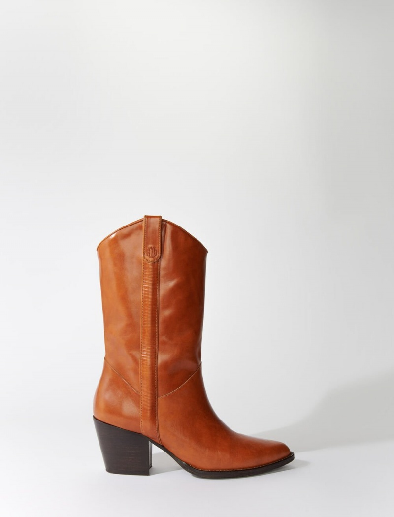 Maje Podpatku Læder Boots Camel | CZ_M62903