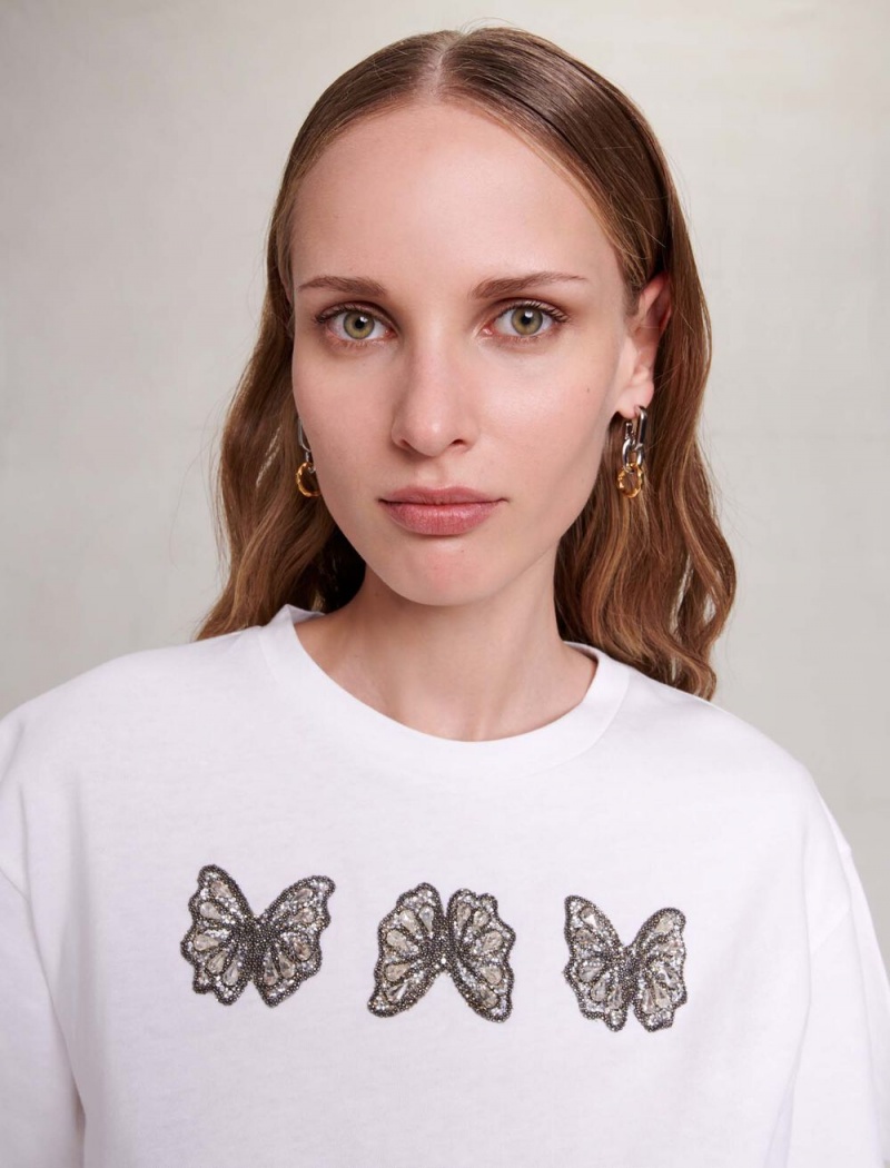 Maje Rhinestone Butterfly Cropped Bílé | CZ_M11488