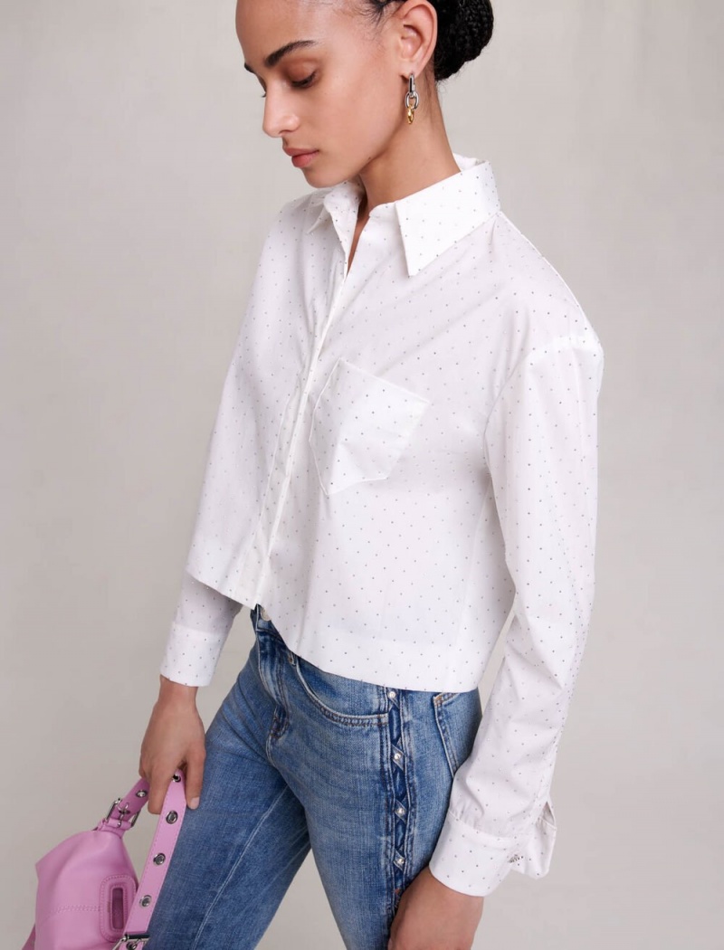 Maje Rhinestone Shirt Bílé | CZ_M41555