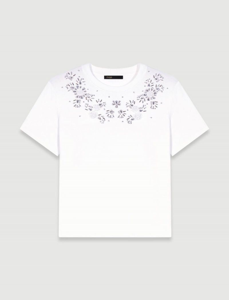 Maje Rhinestone T-shirt Bílé | CZ_M26827