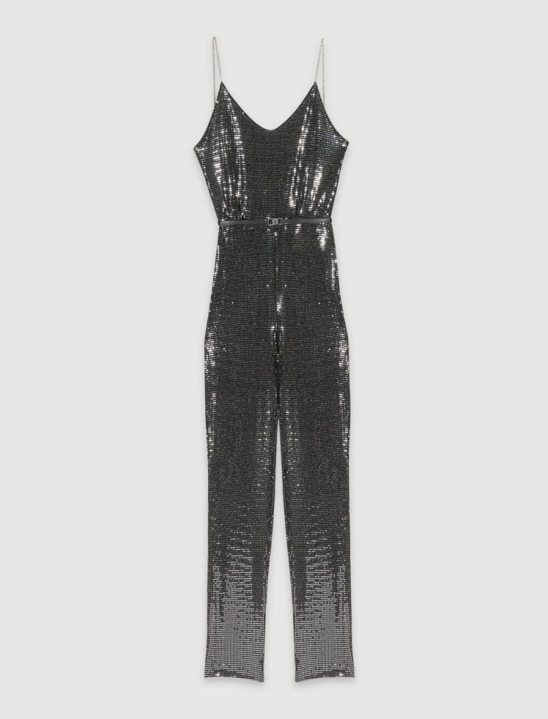 Maje Sequinned Jumpsuit Stříbrné | CZ_M68884