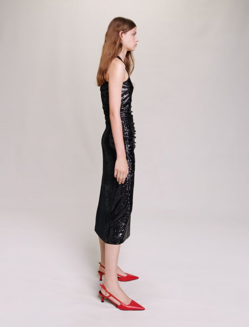 Maje Sequinned Midi Černé | CZ_M47410