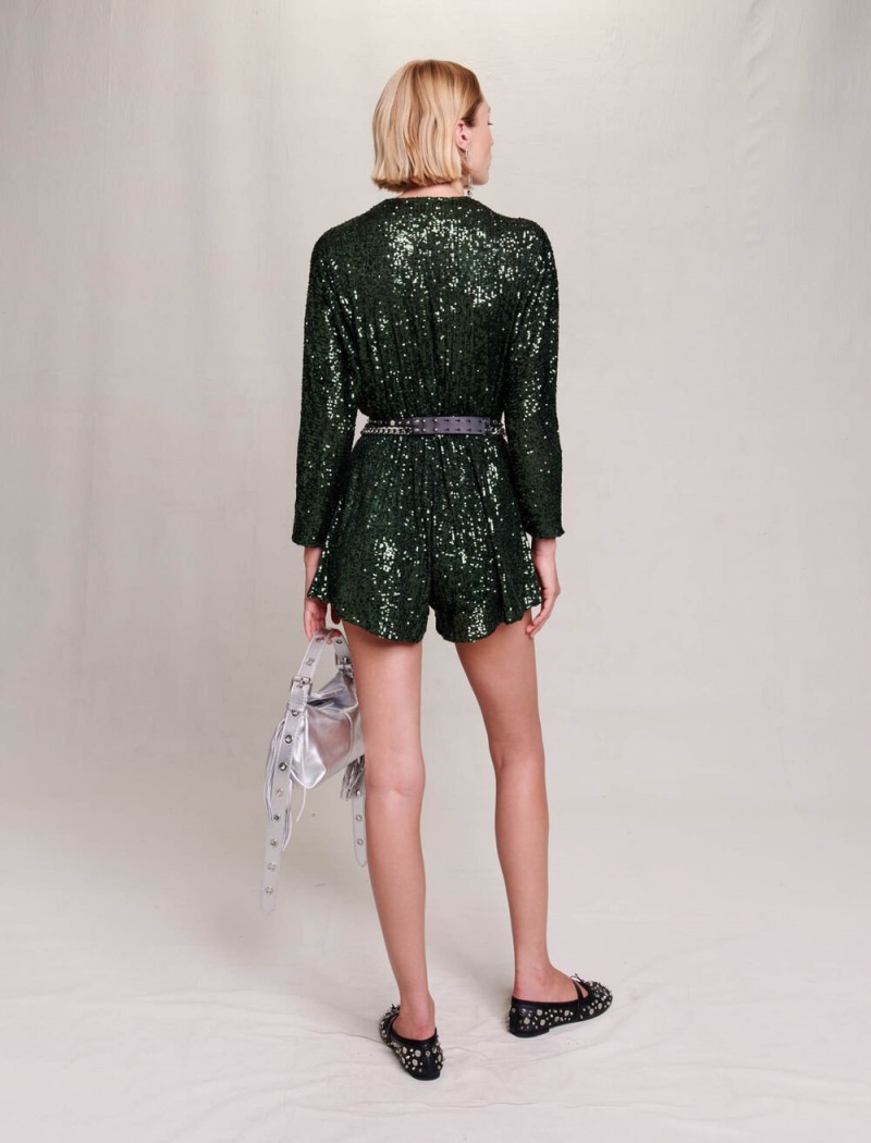 Maje Sequinned Široké-leg Zelene | CZ_M61023