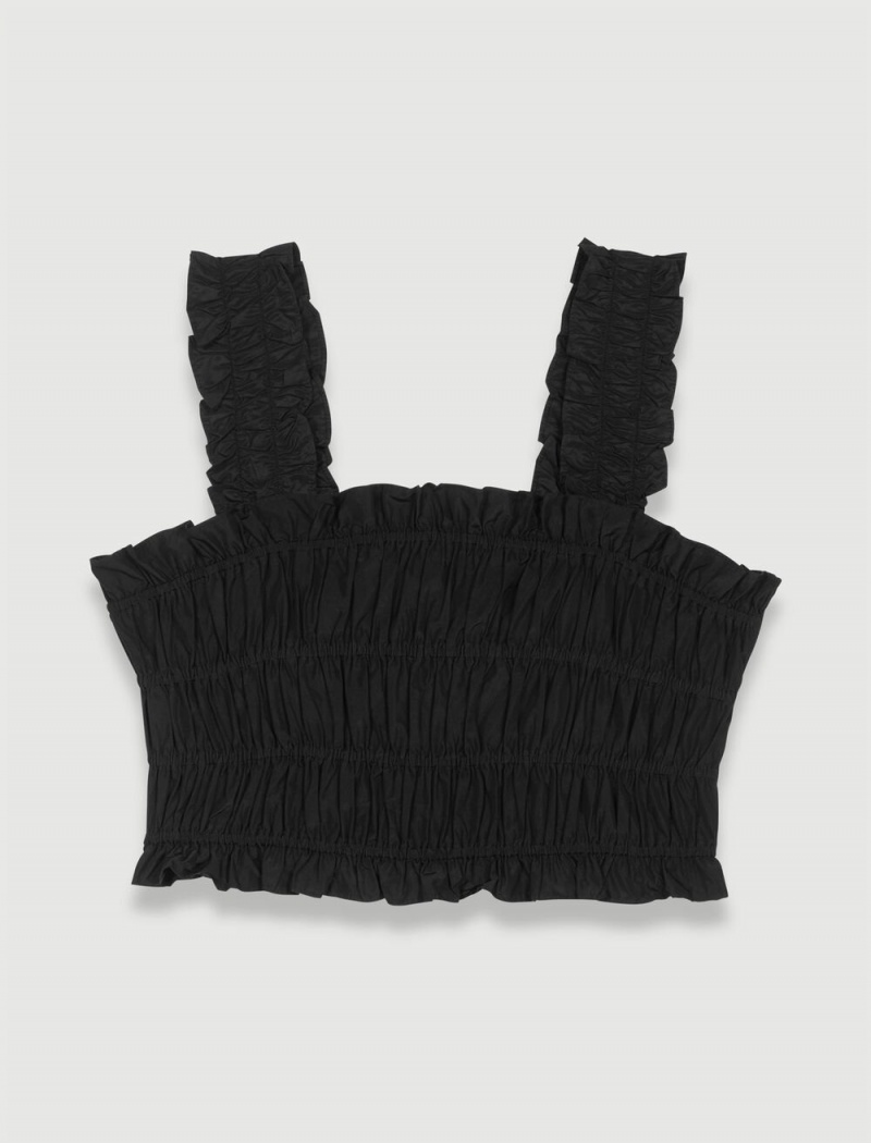 Maje Smocked Cropped Top Černé | CZ_M61923