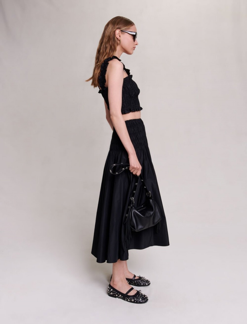 Maje Smocked Maxi Skirt Černé | CZ_M25575