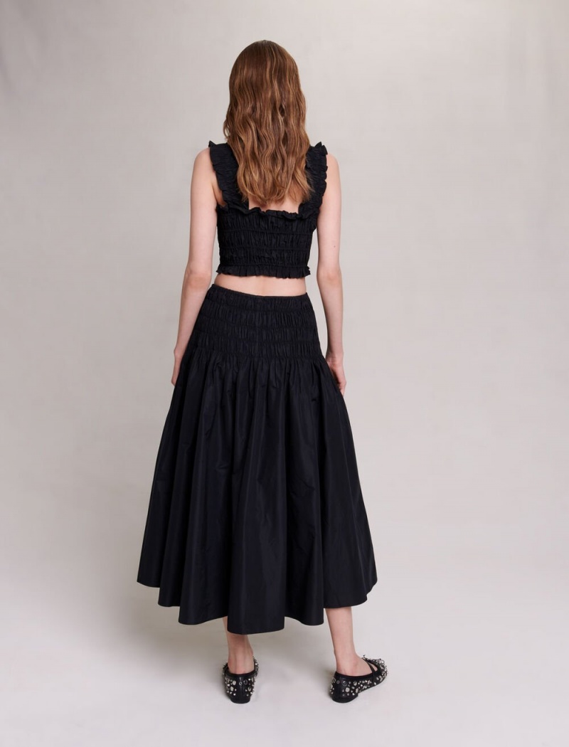 Maje Smocked Maxi Skirt Černé | CZ_M25575