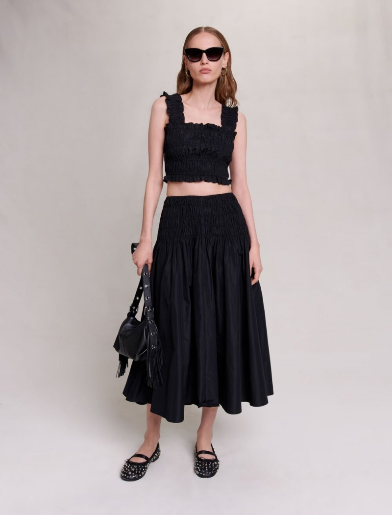 Maje Smocked Maxi Skirt Černé | CZ_M25575