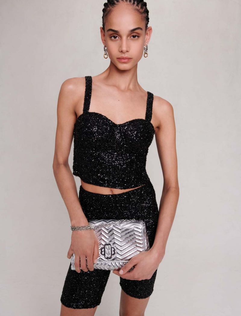 Maje Sparkly Bustier Černé | CZ_M75578