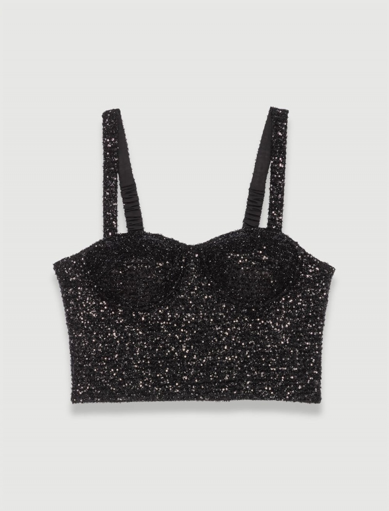 Maje Sparkly Bustier Černé | CZ_M75578