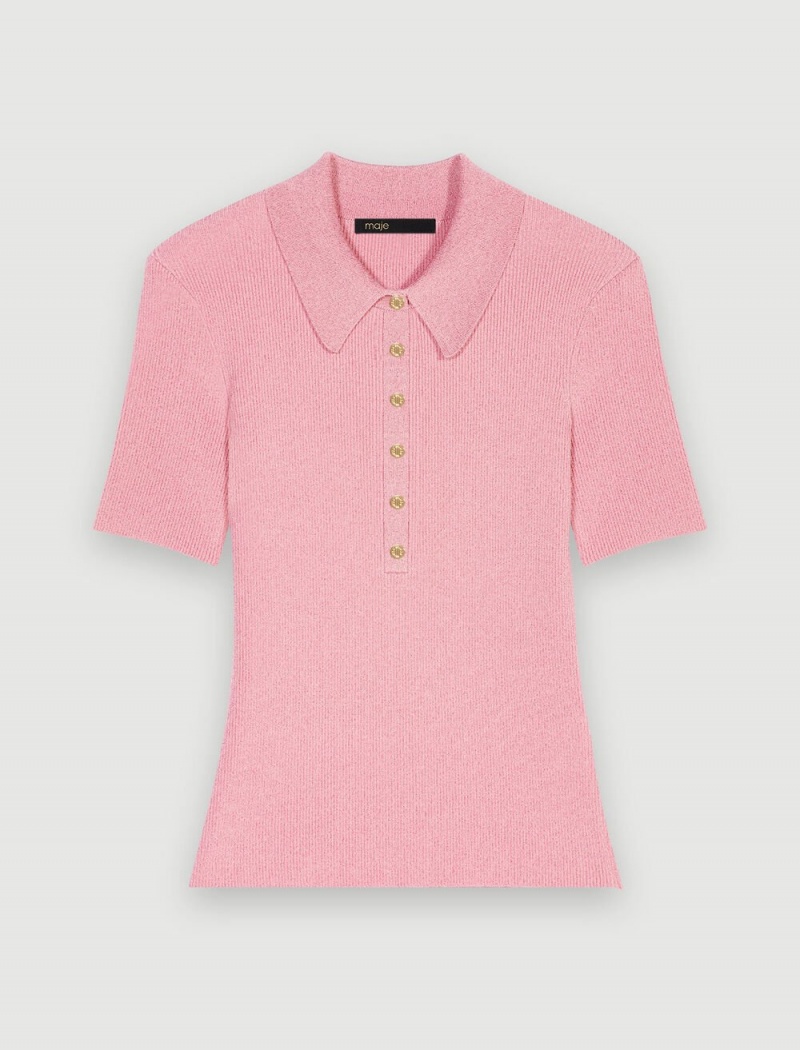 Maje Sparkly Knit Polo Shirt Růžové | CZ_M15576