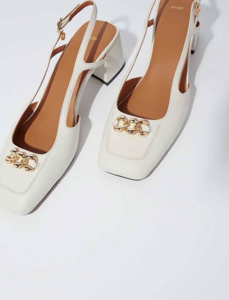 Maje Square-toe Læder Pumps Ecru | CZ_M59090