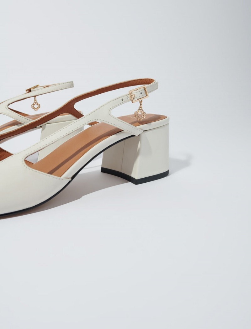 Maje Square-toe Læder Pumps Ecru | CZ_M59090