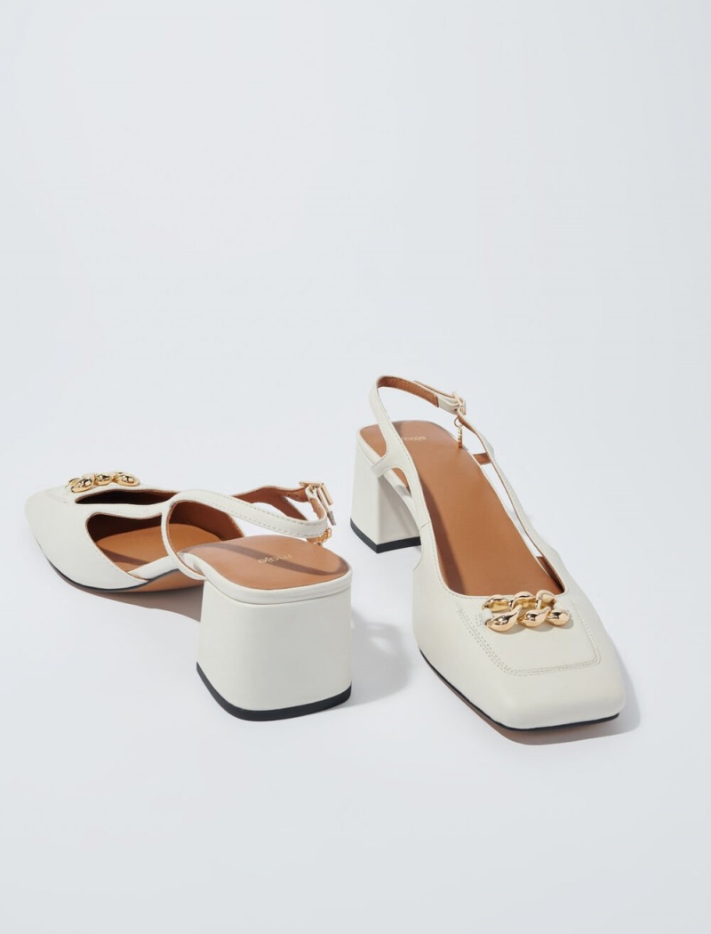 Maje Square-toe Læder Pumps Ecru | CZ_M59090