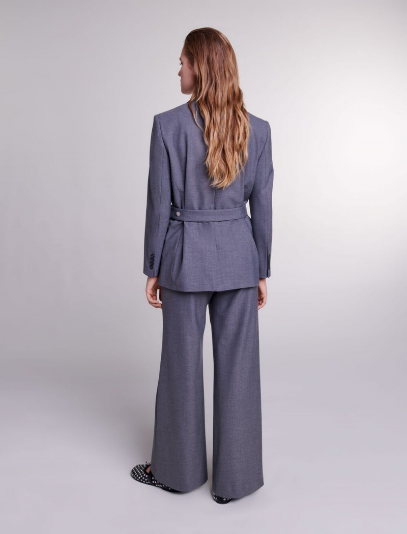 Maje Suit Jacket With Chain Belt Šedé | CZ_M27764