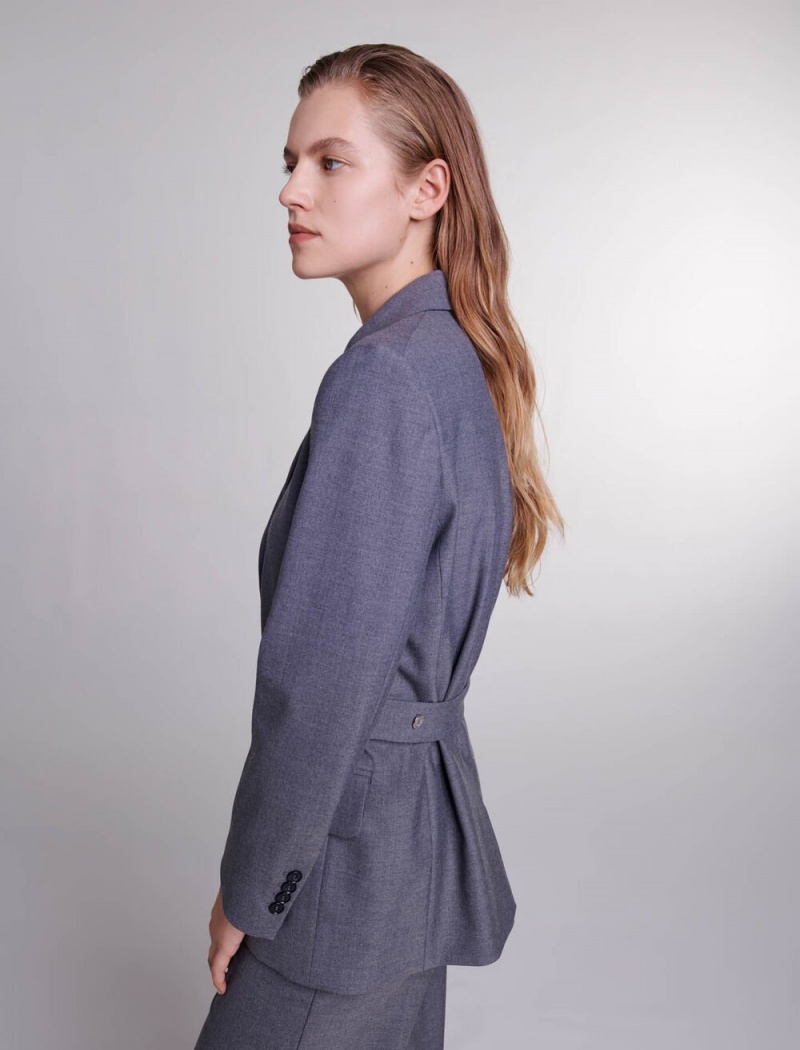 Maje Suit Jacket With Chain Belt Šedé | CZ_M27764