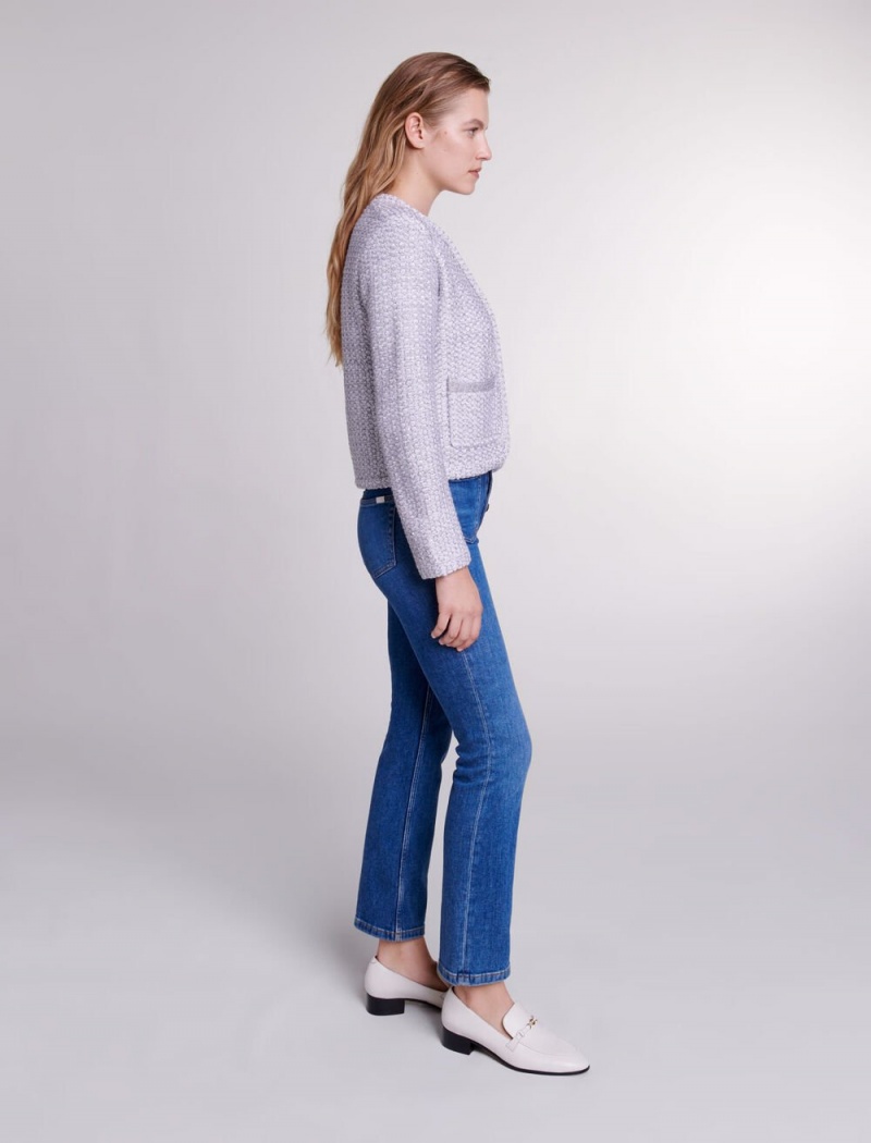 Maje Tweed-look Knit Cardigan Stříbrné | CZ_M66827