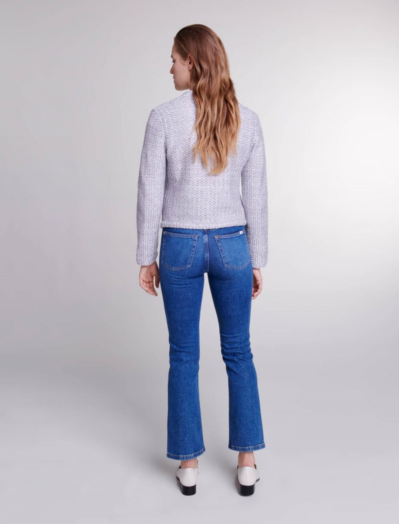 Maje Tweed-look Knit Cardigan Stříbrné | CZ_M66827