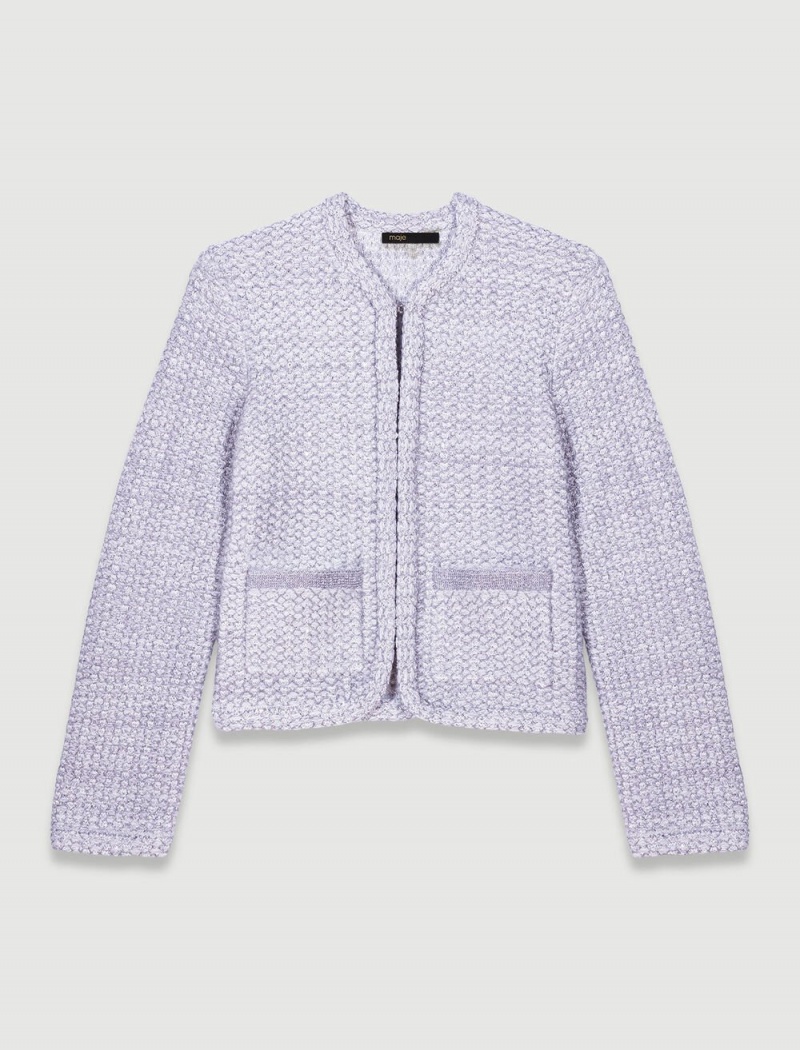 Maje Tweed-look Knit Cardigan Stříbrné | CZ_M66827