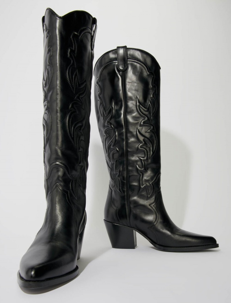 Maje Western Læder Boots Černé | CZ_M10735