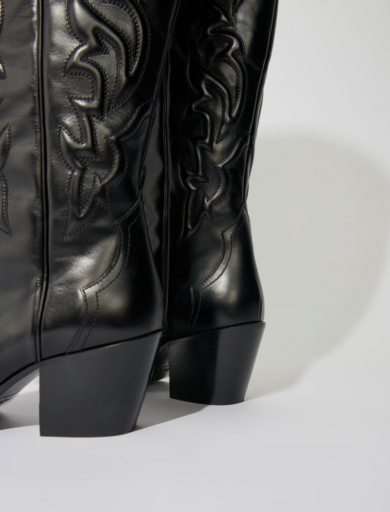 Maje Western Læder Boots Černé | CZ_M10735