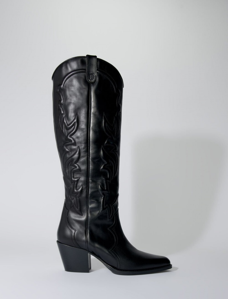 Maje Western Læder Boots Černé | CZ_M10735