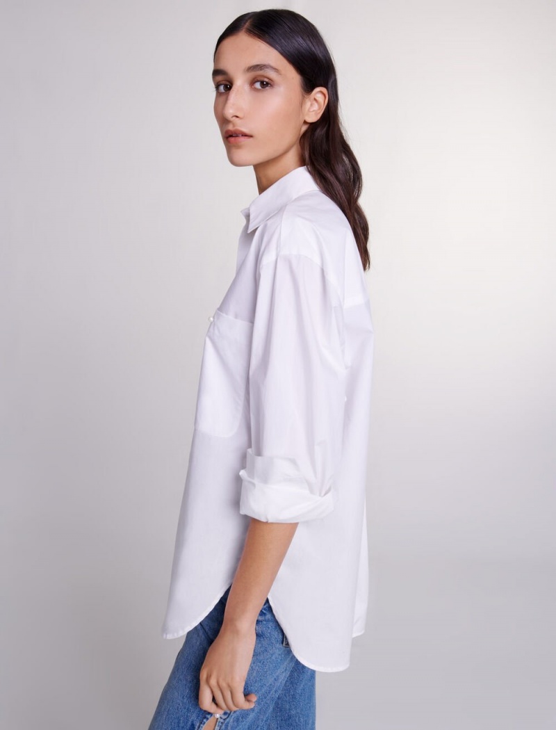 Maje White Bavlněné Poplin Shirt Bílé | CZ_M34642