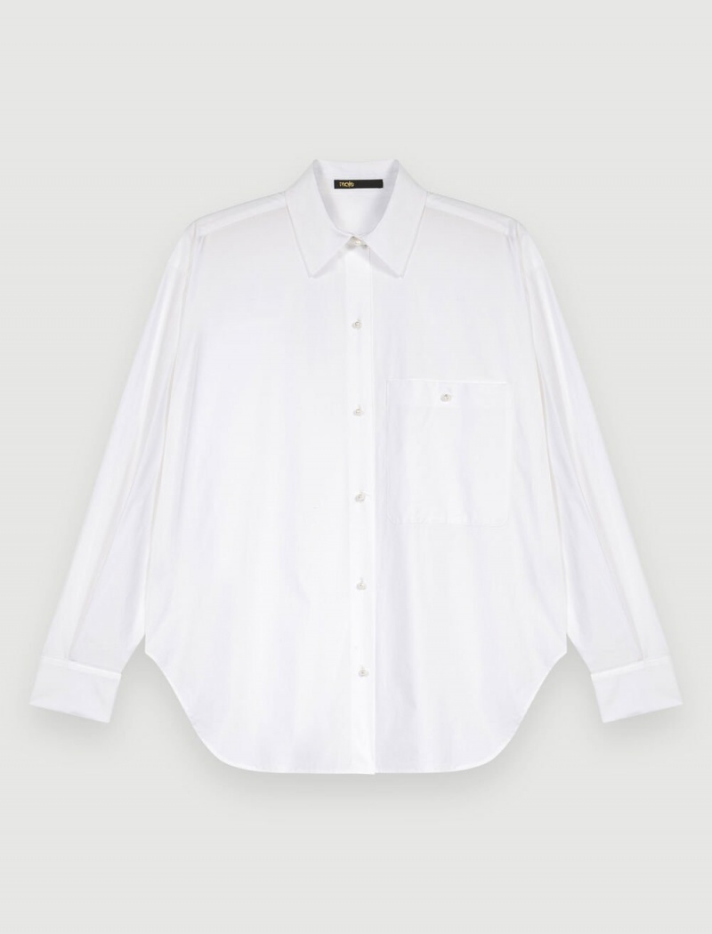 Maje White Bavlněné Poplin Shirt Bílé | CZ_M34642