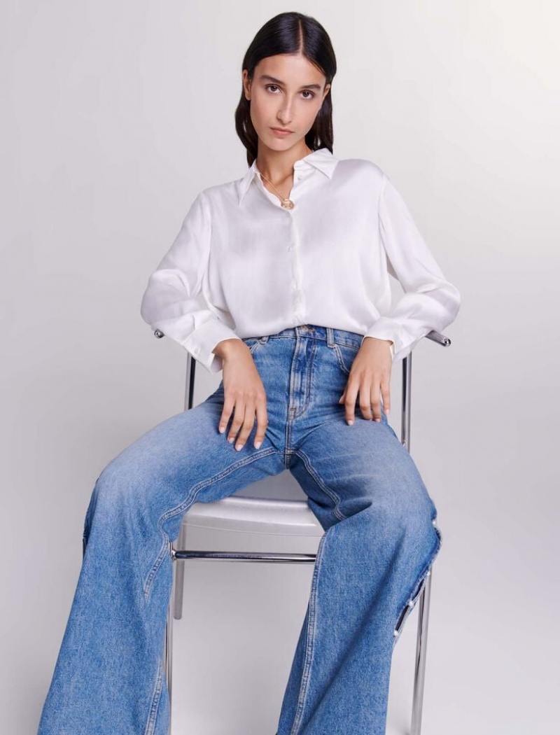 Maje White Silk Shirt Bílé | CZ_M88592