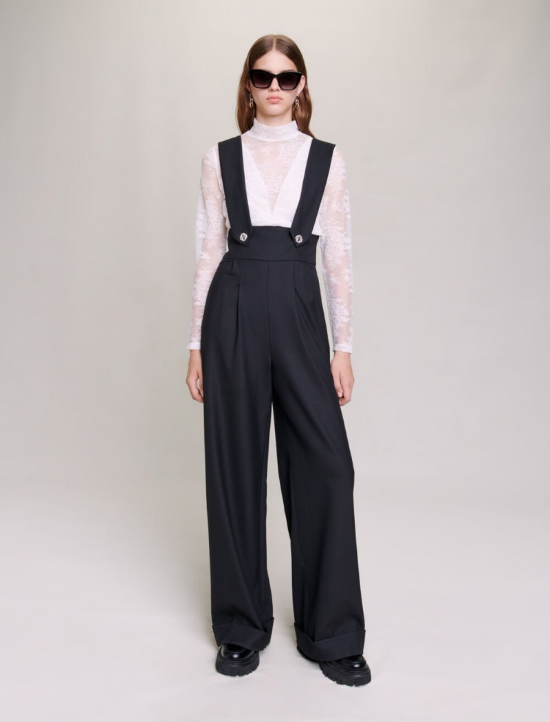 Maje Široké-leg Trousers With Braces Černé | CZ_M55062