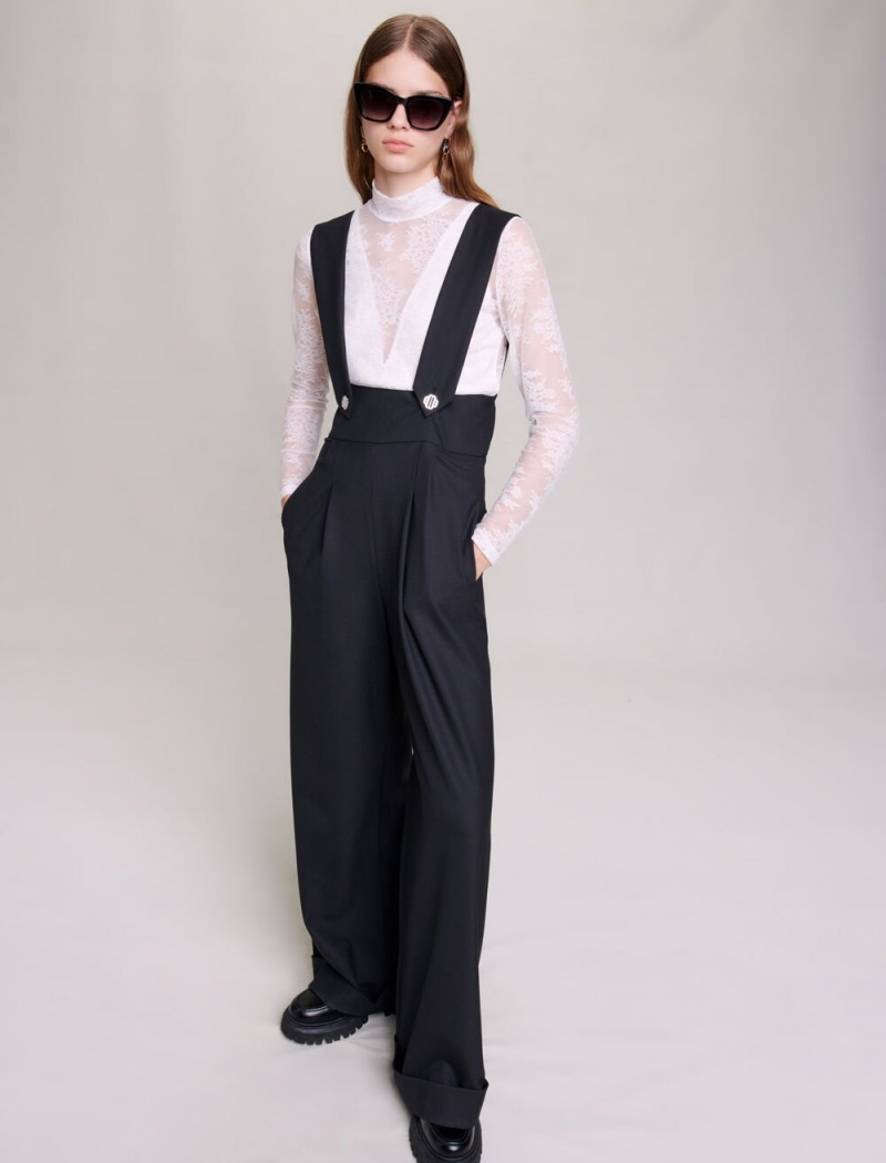 Maje Široké-leg Trousers With Braces Černé | CZ_M55062