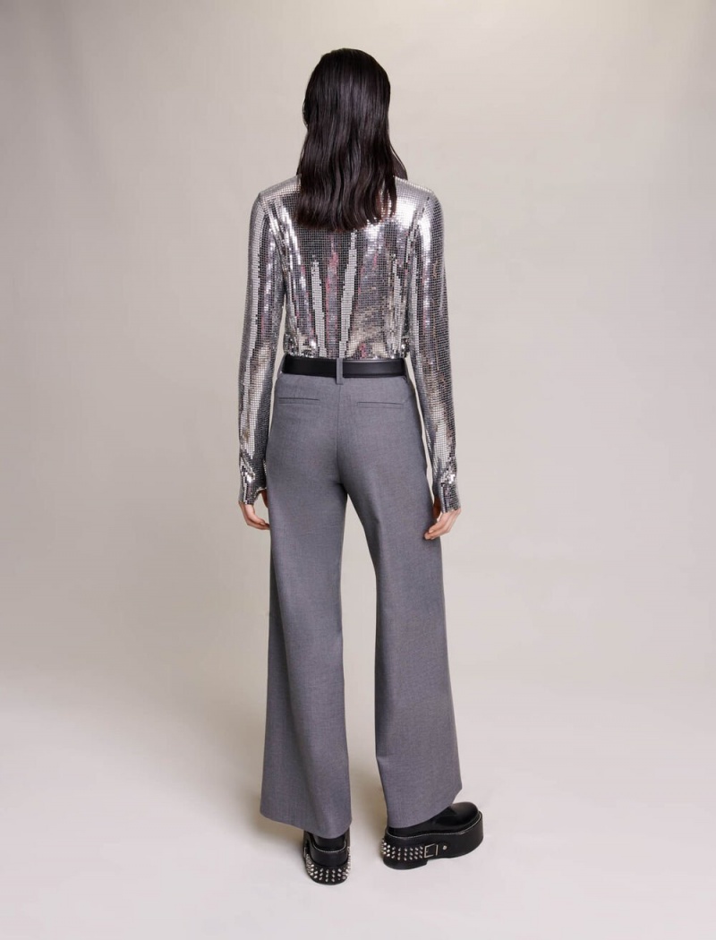 Maje Široké-leg Trousers Šedé | CZ_M35371