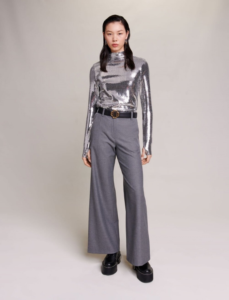 Maje Široké-leg Trousers Šedé | CZ_M35371