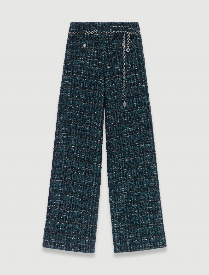 Maje Široké-leg Tweed Trousers Zelene | CZ_M81629