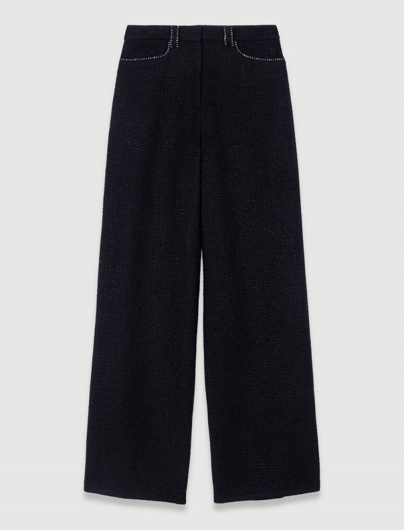 Maje Široké-leg Tweed Trousers Černé | CZ_M55797